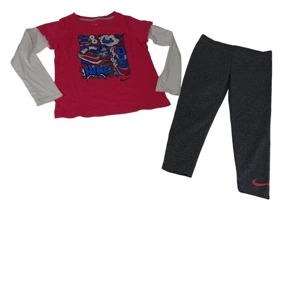 2 pc Nike Graphic Tshirt Dri-Fit Leggings Outfit Girls Size 6X Pink Gray - Picture 3 of 13